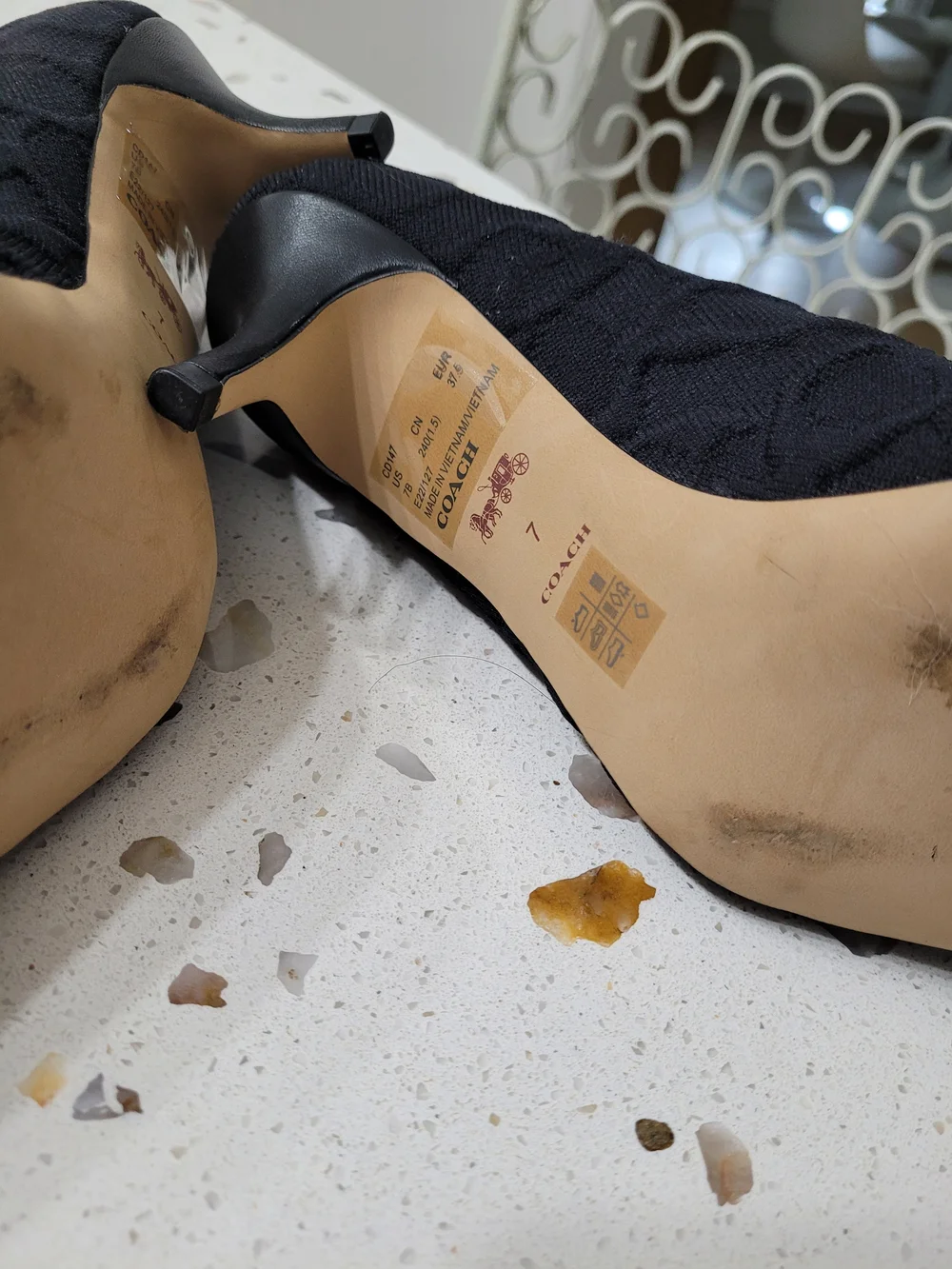 Coach Jade Knit Sock Pull On Pointed Toe Ankle Booties Black Monogram - Picture 6 of 6